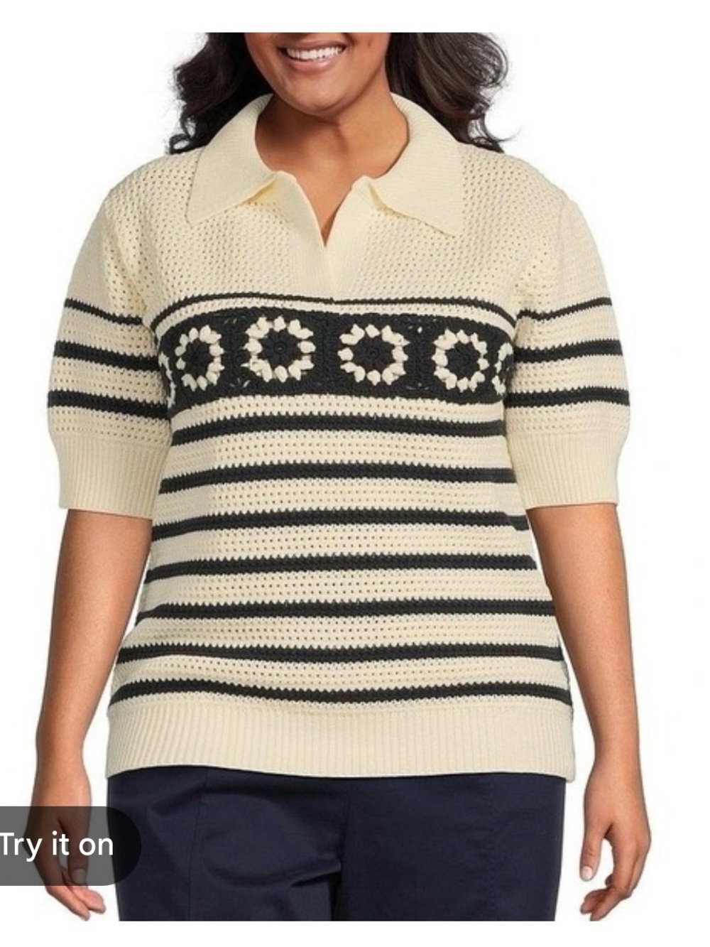 Skies Are Blue Cream Knit Polo Sweater